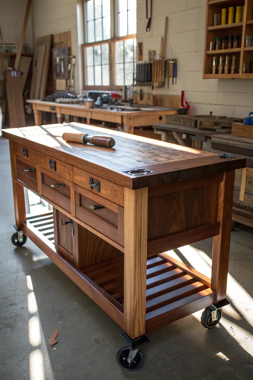 Chase creativity with this stunning mobile workbench, where craftsmanship meets flexibility.
