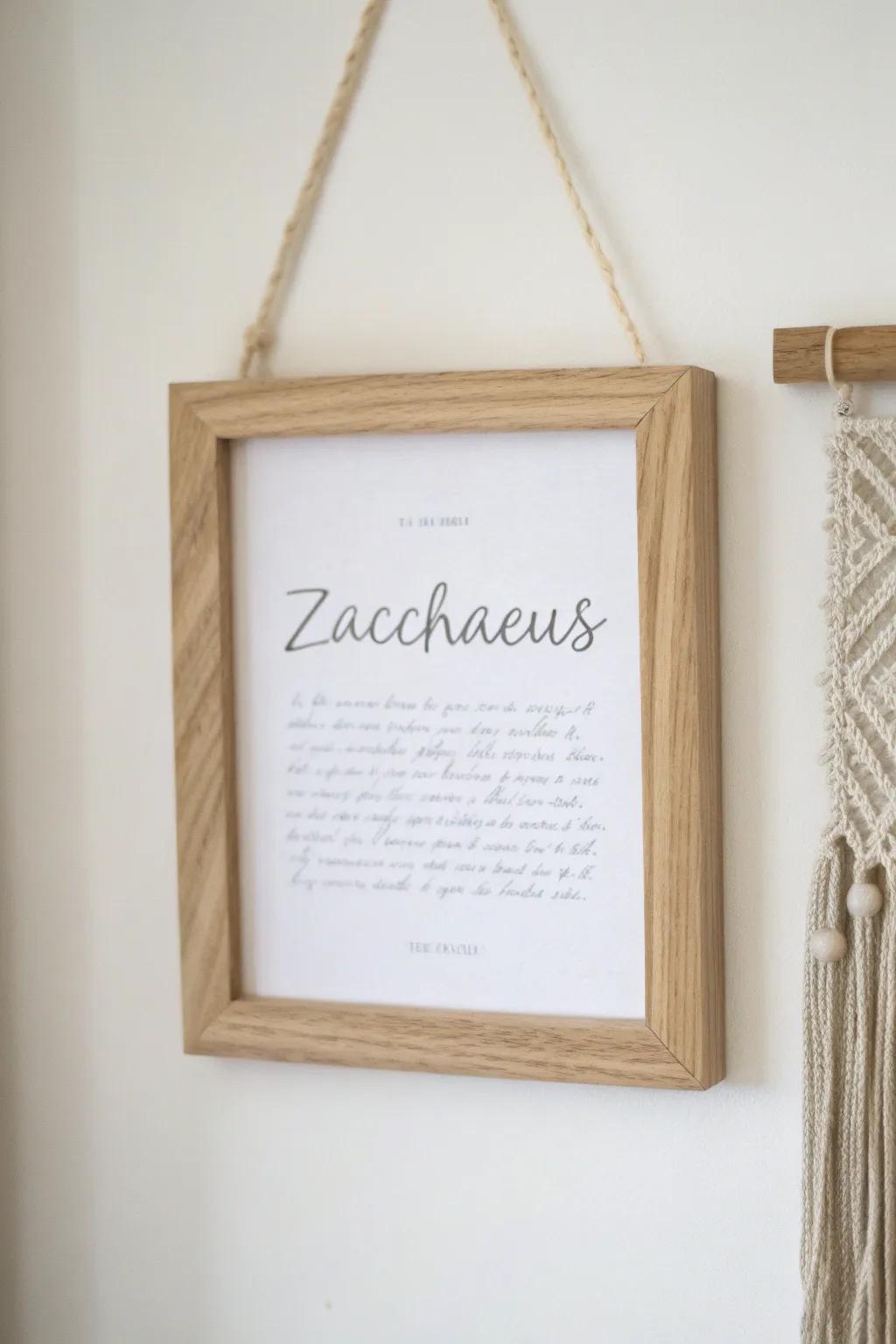 Add a touch of inspiration to your room with this Zacchaeus verse wall art, blending simplicity and elegance.