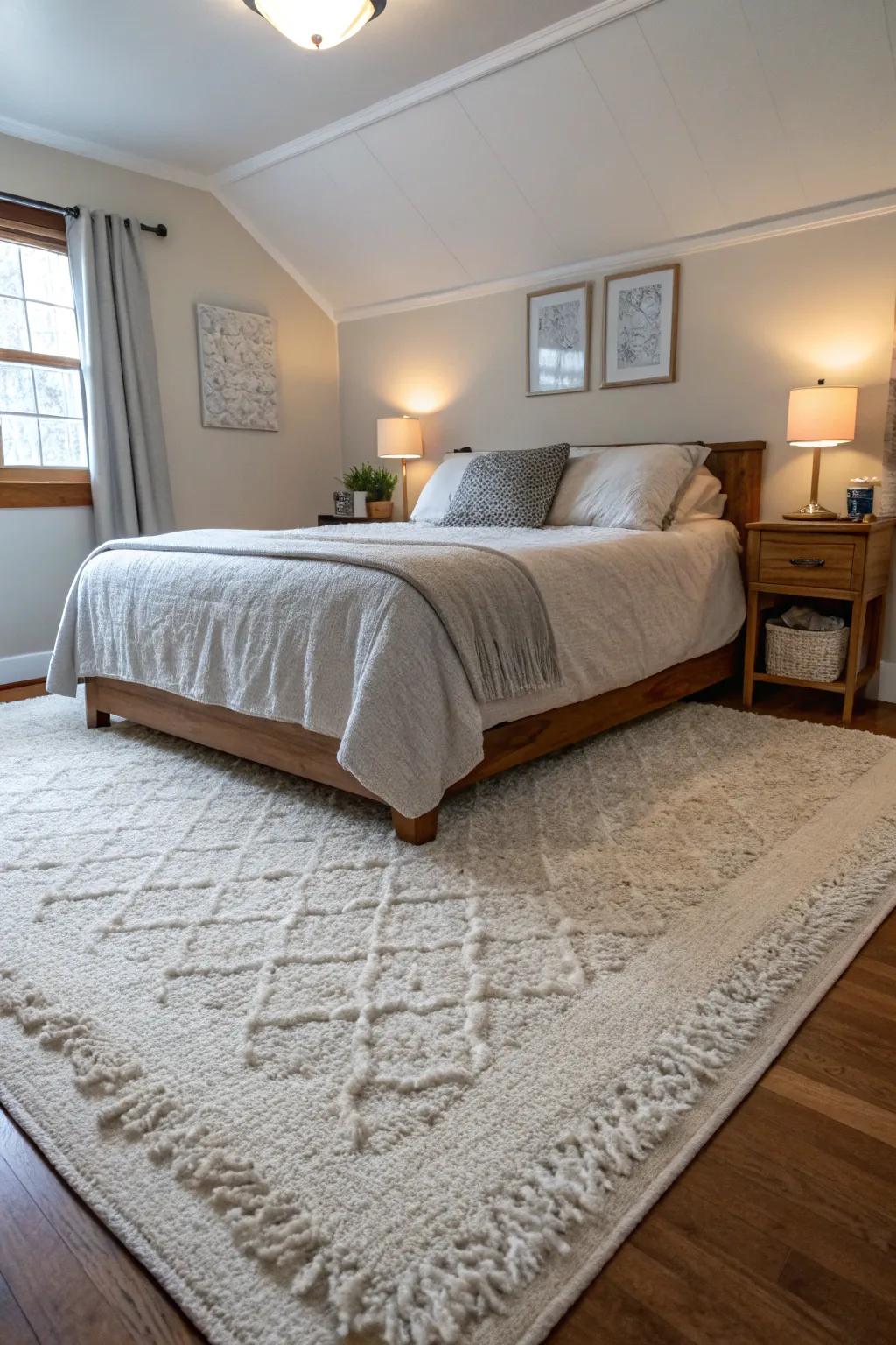 Area rugs anchor the room and add a cozy touch.