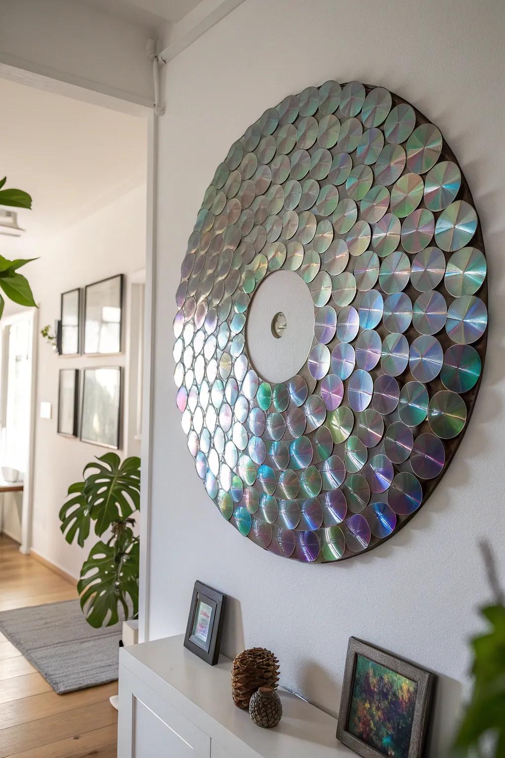 Transforming the ordinary into extraordinary: A recycled CD sculpture that dazzles with color and simplicity.