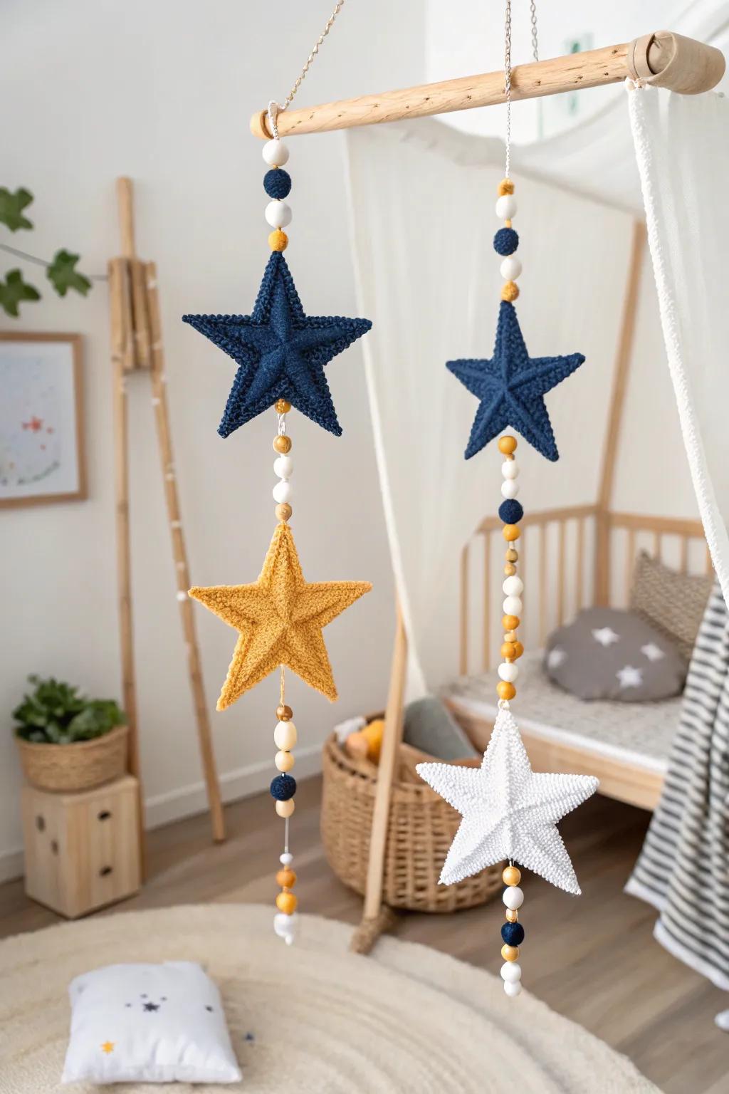 Bring the night sky indoors with this stunning 3D star mobile, a perfect blend of minimalism and boho elegance.