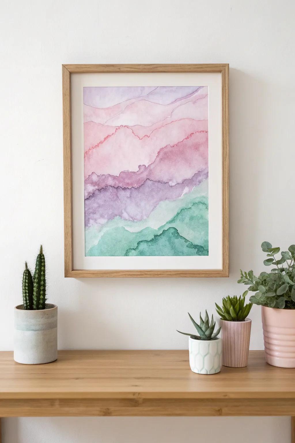 Embrace serenity with layered watercolors that breathe tranquility into your space.