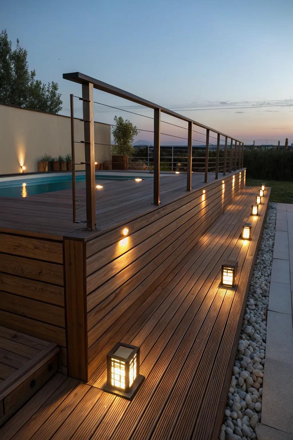 Illuminate your evenings with eco-friendly elegance using solar lights on your deck.