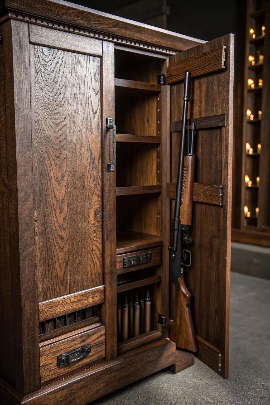 Unlock the secret: Discover the art of hidden storage with this exquisitely crafted ammo cabinet.