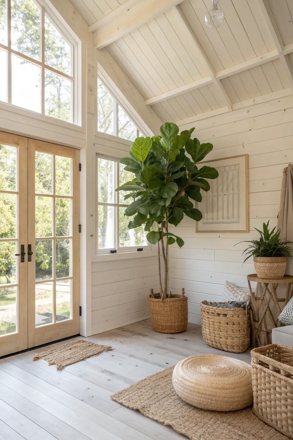 Embrace tranquility and creativity with a touch of green in your art studio oasis.