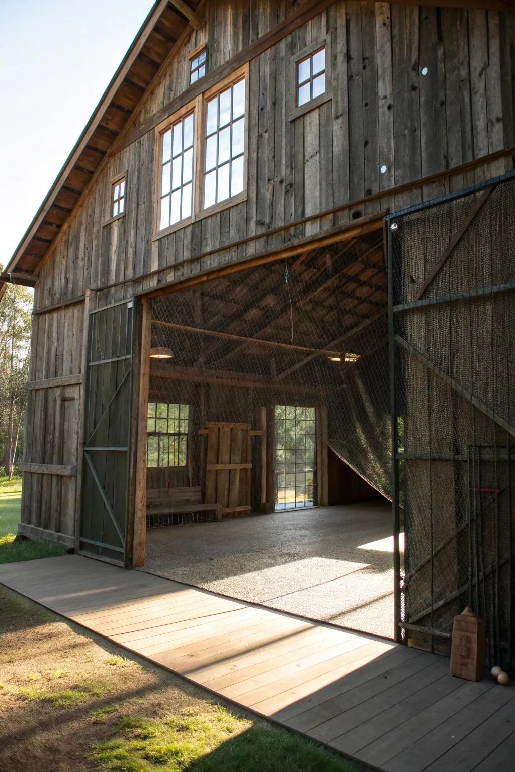 Transform tradition into training: a rustic barn becomes a batter's paradise.