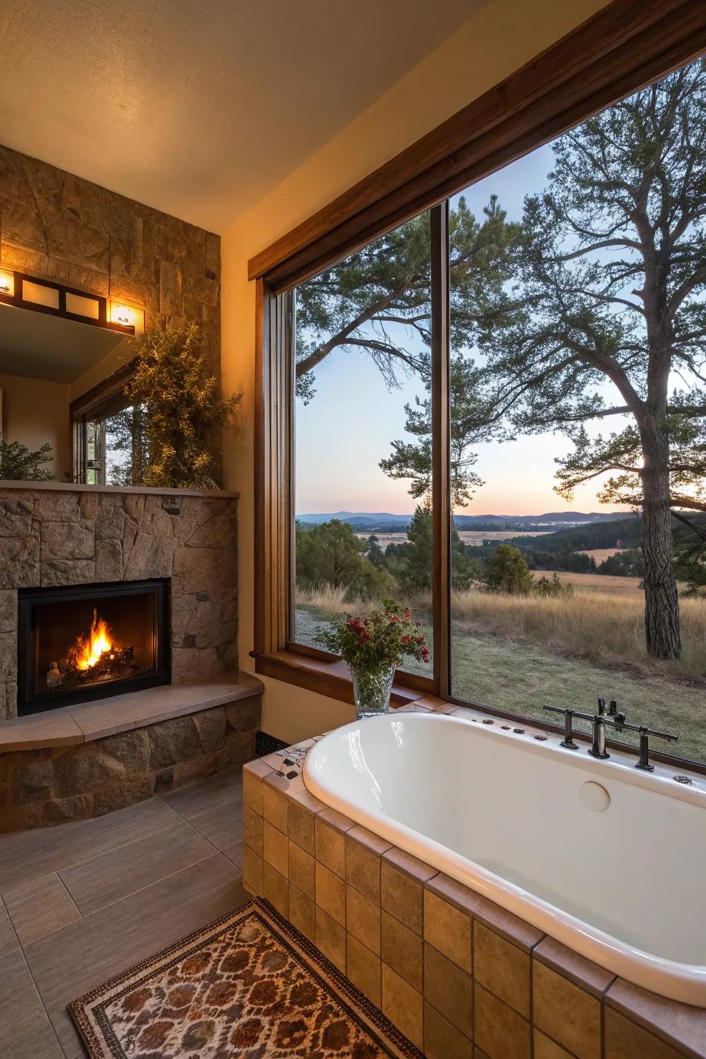 Fireplace offering warmth and a beautiful view.