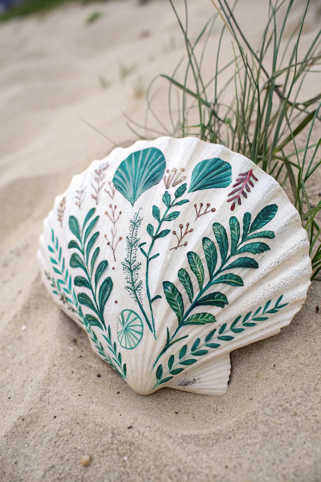 Transform your space with botanical artistry on seashells — nature's canvas, reimagined.
