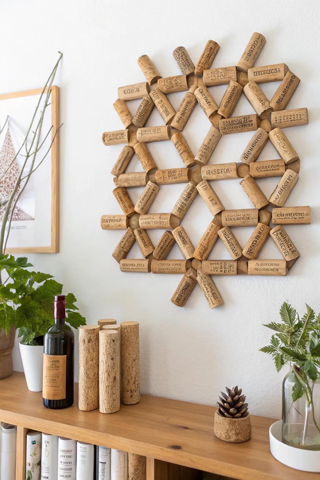 Elevate your space with eco-friendly elegance: wine cork wall art with a minimalist twist.