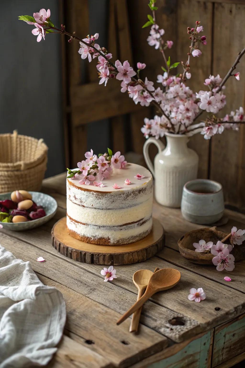 Rustic charm meets elegance with this cherry blossom cake.