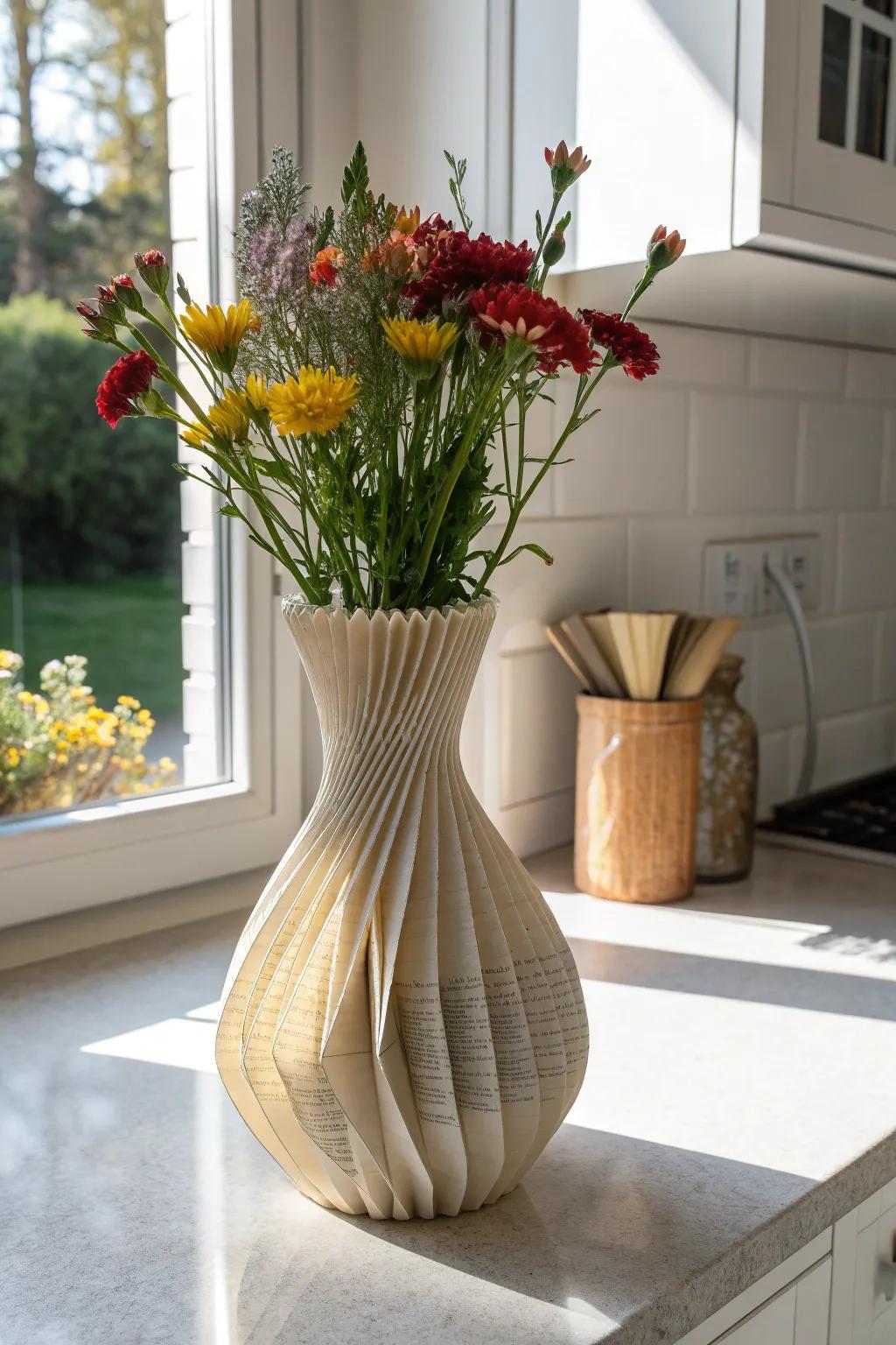 Transform your windowsill with a unique book art vase, where simplicity meets vibrant beauty.