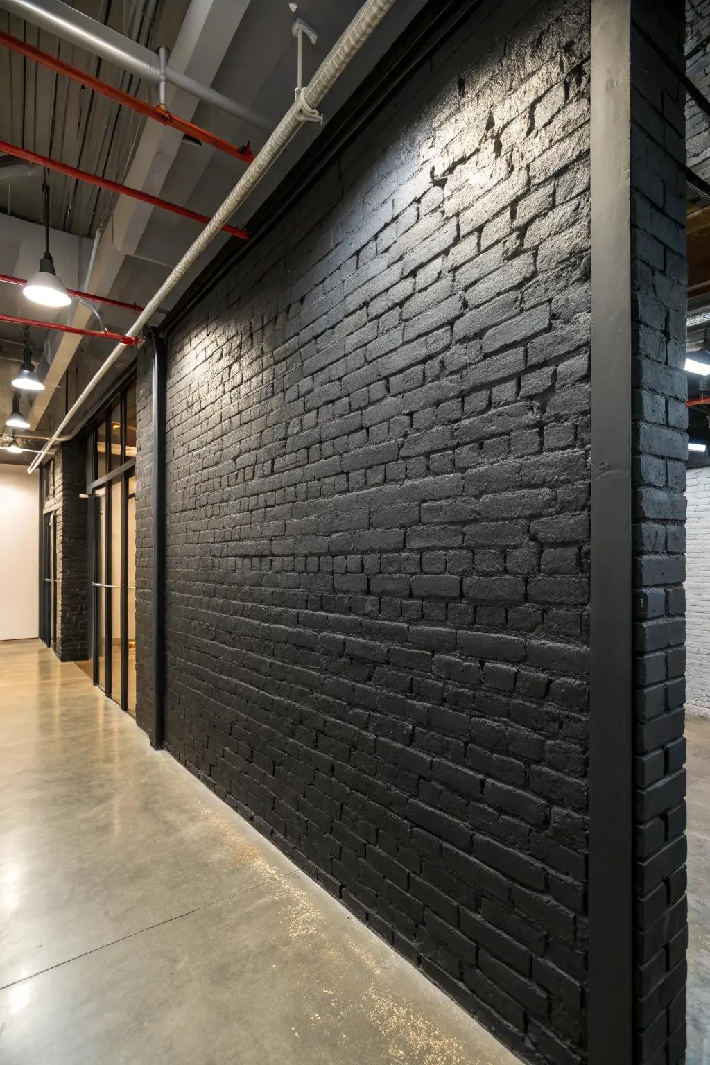 Elevate your space with the bold elegance of industrial black brickwork.