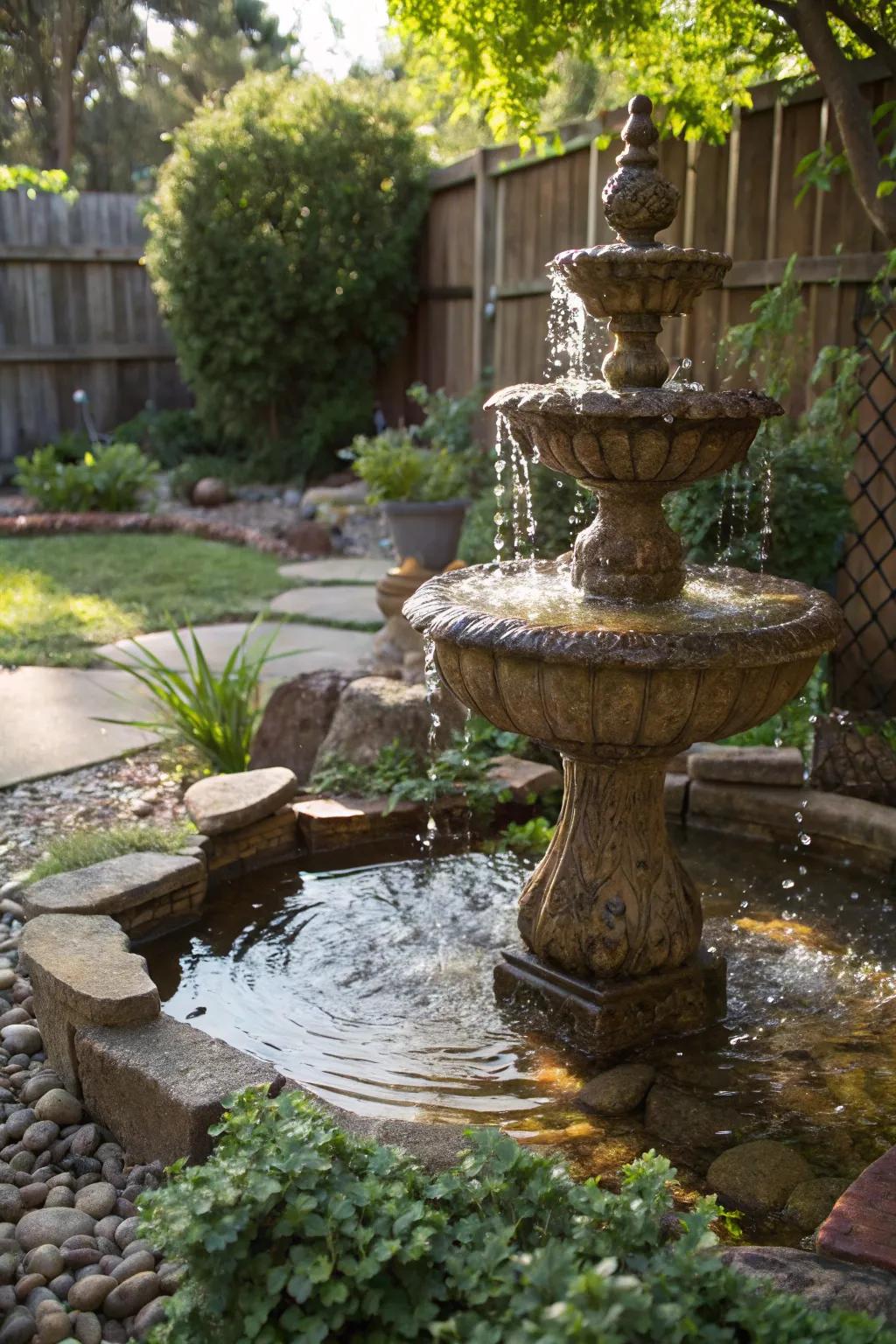Transform your backyard into a tranquil retreat with a DIY water feature that exudes craftsmanship and serenity.