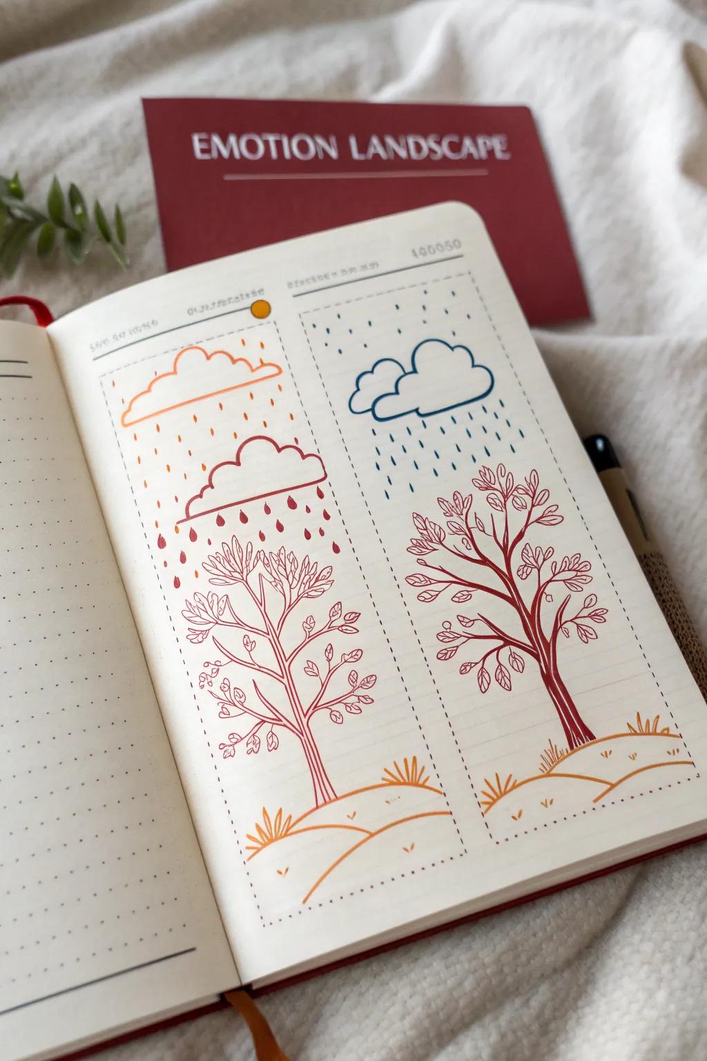 Capture your emotions beautifully with this 'Emotion Landscape' mood tracker – where every element tells a story.