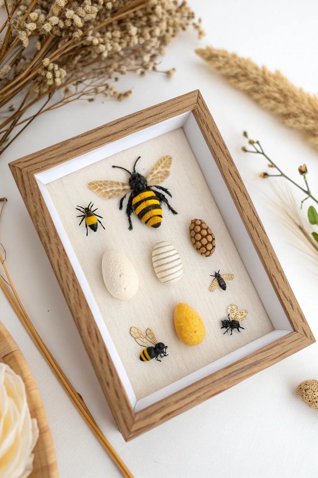 Discover the enchanting journey of a bee's life in this exquisite diorama, a perfect blend of education and art.