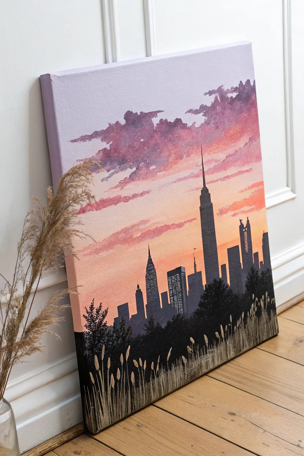 Capture the serene beauty of urban sunsets with minimalist elegance. Perfect for adding a touch of charm to your space.