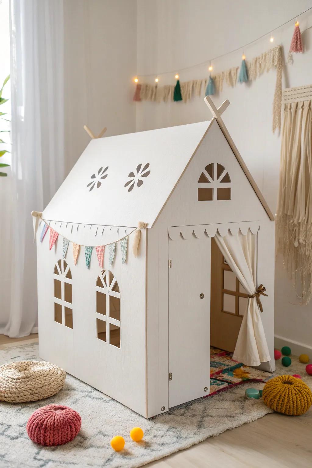 Unleash creativity with this charming cardboard playhouse, where simplicity meets imagination.