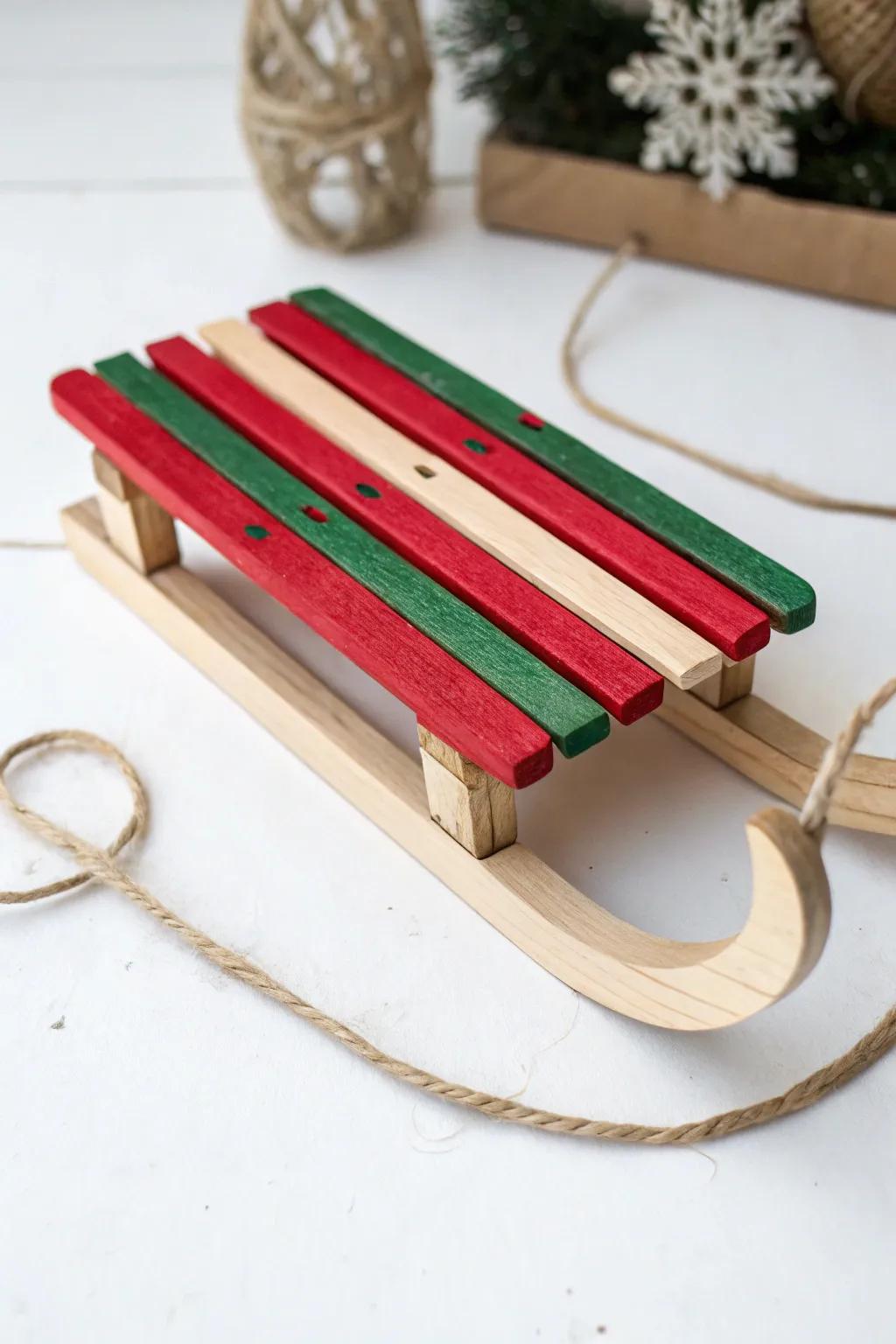 Craft a touch of holiday magic with these charming popsicle stick sleds—perfect for a minimalist festive display!