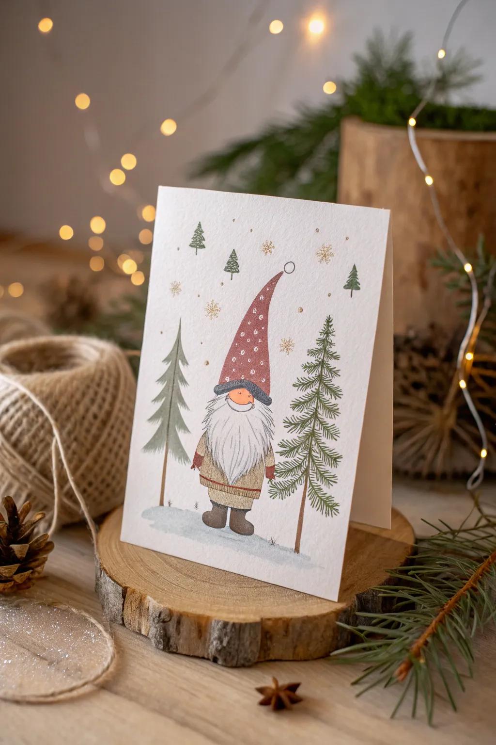 Delight in the magic of the season with a handmade gnome shaker card, where simplicity meets playful elegance.