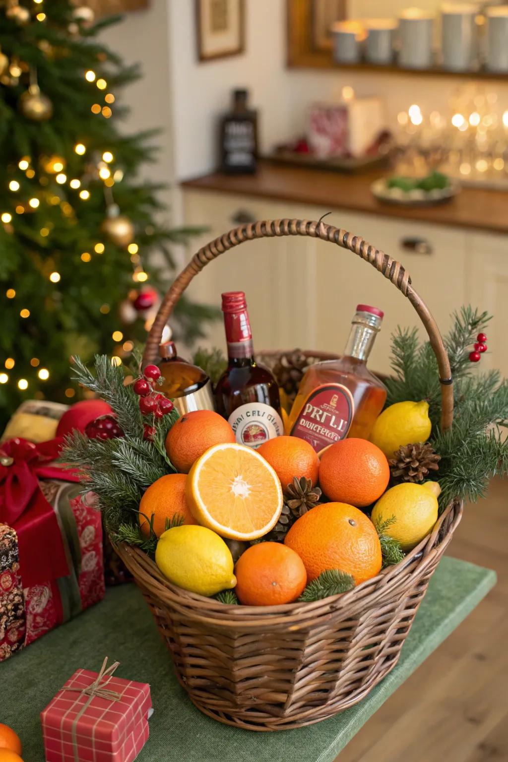 A citrus cocktail basket bursting with vibrant flavors.