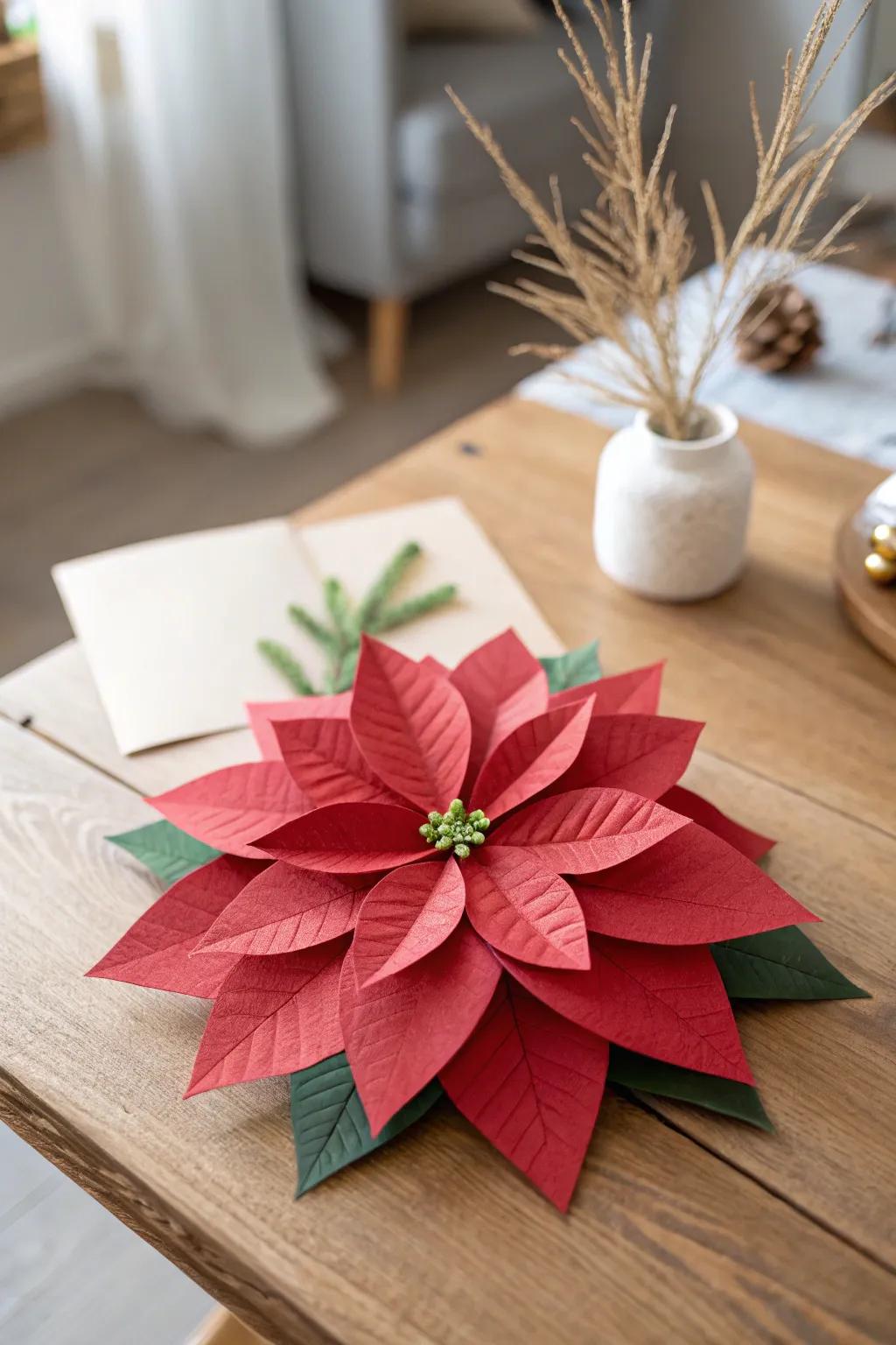 Elevate your holiday decor with handcrafted paper poinsettias, where simplicity meets natural beauty.