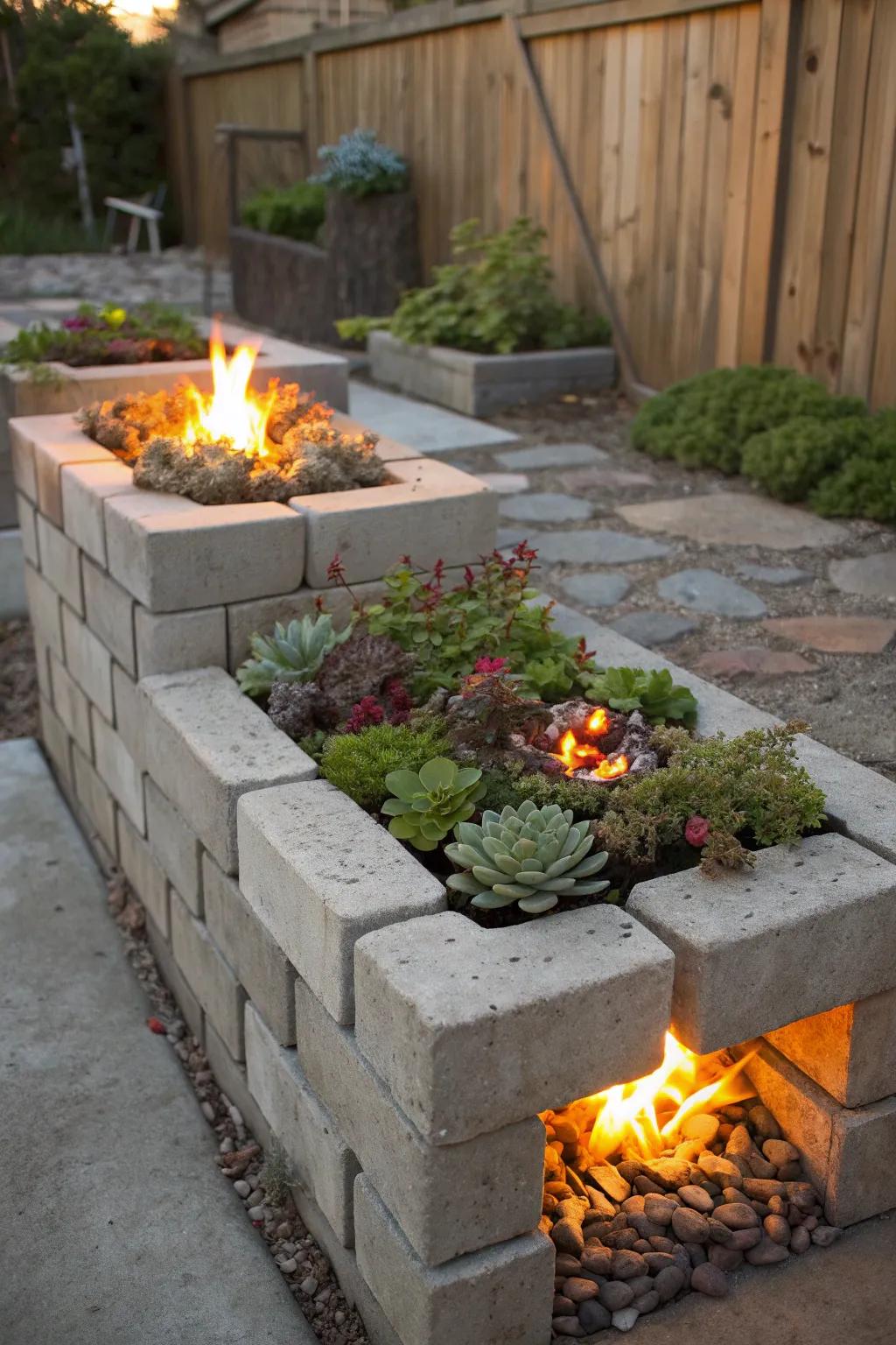 Transform your backyard into a warm retreat with this handcrafted cinder block fire pit planter—where craftsmanship meets nature.