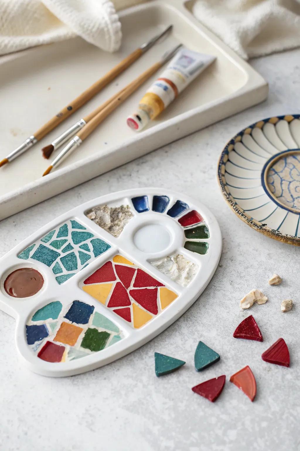 Transform your art supplies with a vibrant mosaic clay palette—where craftsmanship meets color.