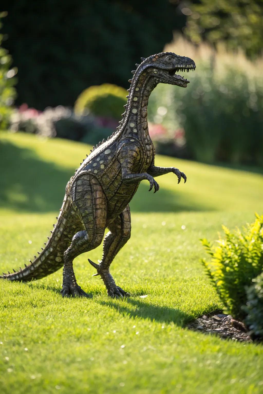 Unleash your creativity with this stunning metal dinosaur sculpture—where craftsmanship meets imagination.