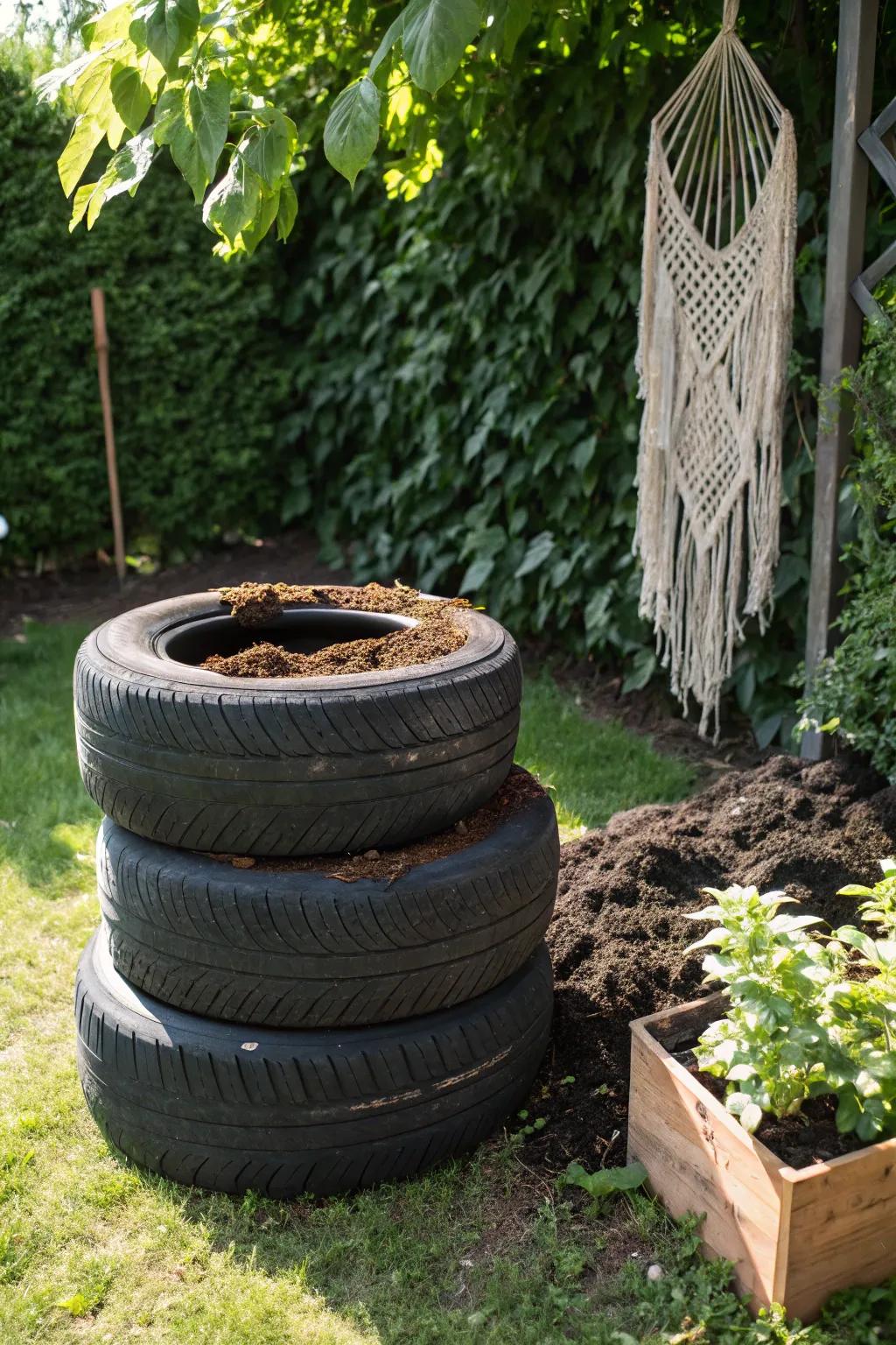 Transform your garden with a quirky Tire Stack Bin — where sustainability meets Scandinavian chic!