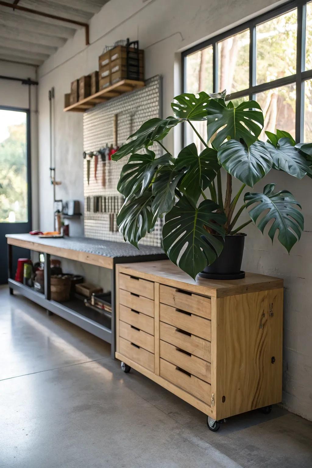 Breathe life into your garage with a touch of greenery. 🌿 #GarageMakeover #Craftsmanship