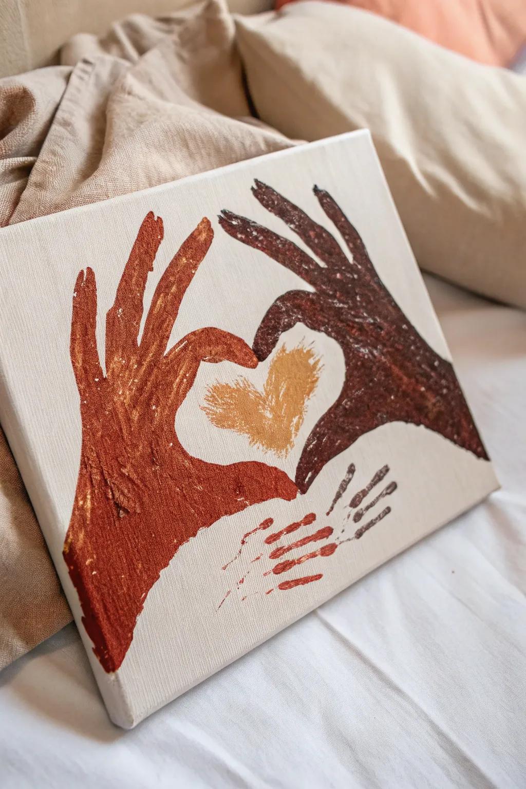 Capture love and creativity with our Heartfelt Handprints canvas, a timeless keepsake of togetherness.