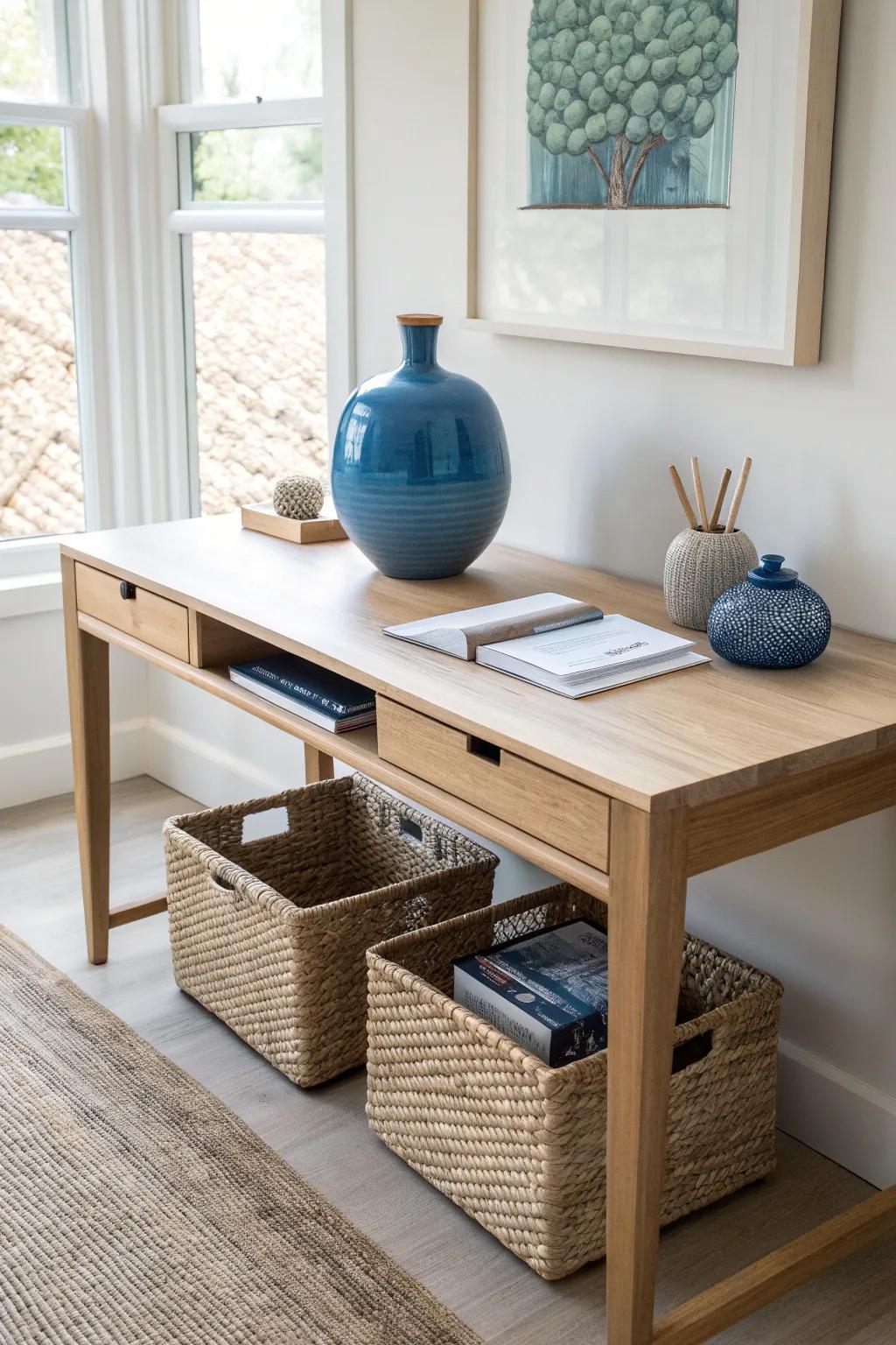 Discover the art of simplicity with hidden nooks that keep your creative space serene and clutter-free.