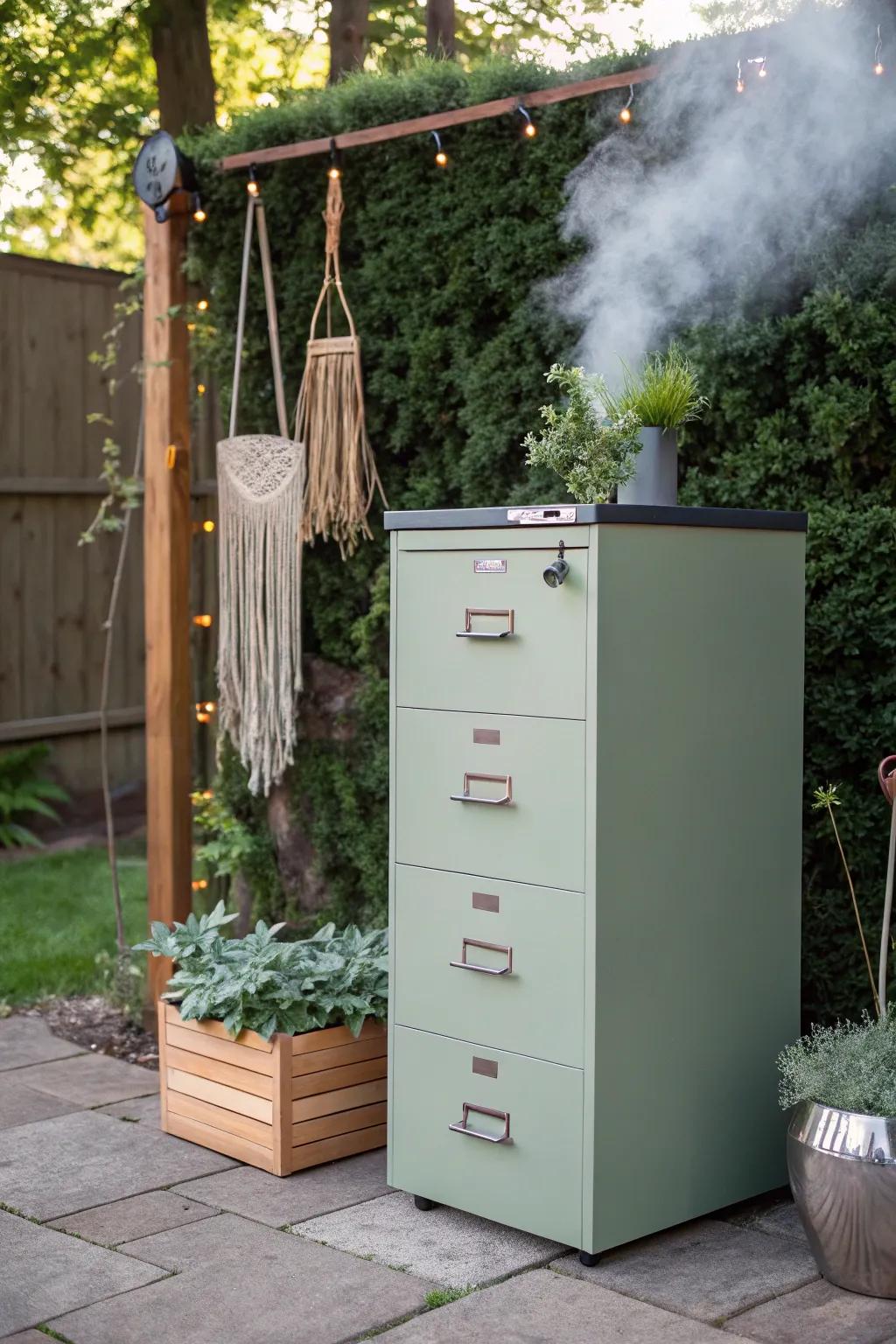 Transform your backyard with this chic filing cabinet smoker—where minimalist design meets boho flair!
