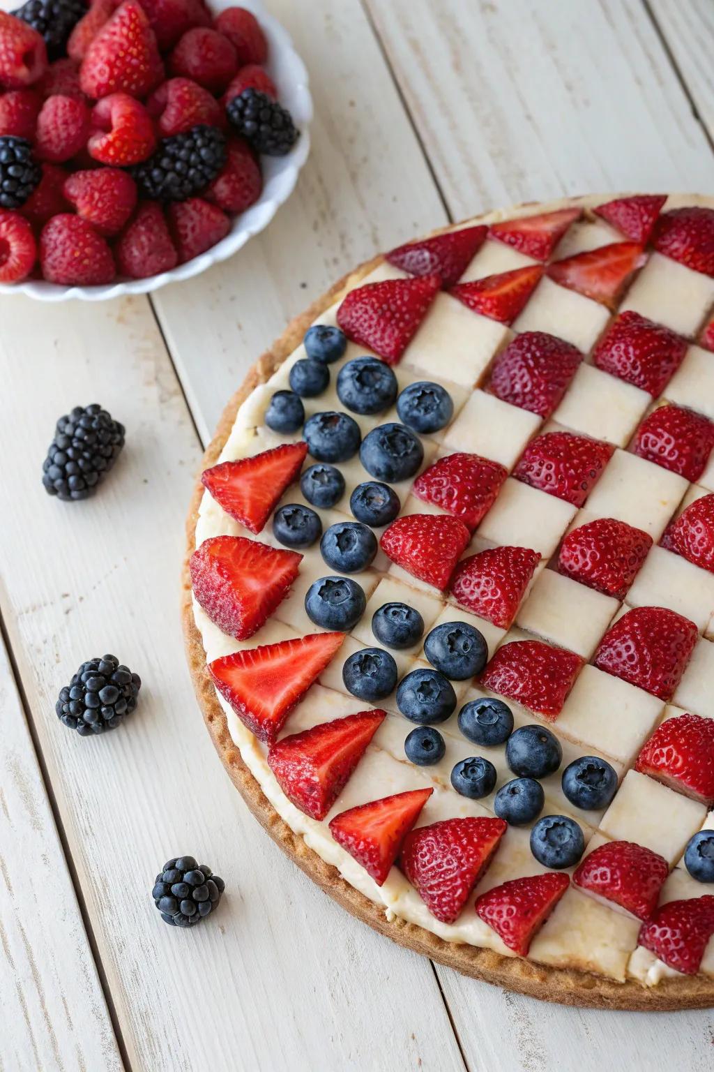 Elevate your dessert game with this Checkerboard Charm fruit pizza, where simplicity meets striking elegance.