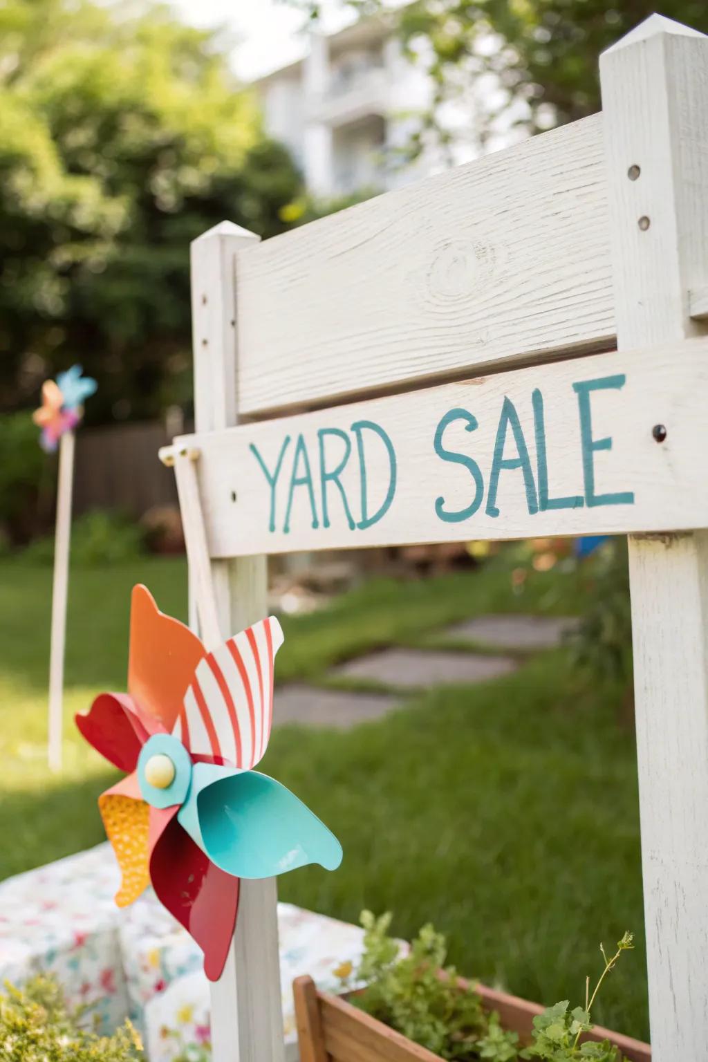 Add a whimsical spin to your yard sale with this charming interactive sign!