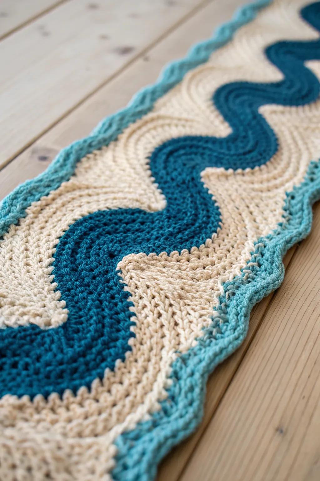 Dive into tranquility with this stunning wave border crochet, where simplicity meets the sea's elegance.