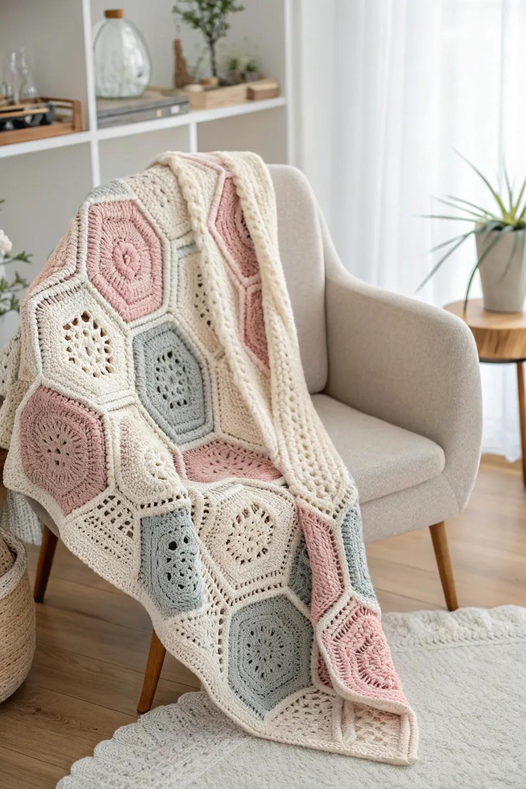 Embrace the Hexagon Magic: Elevate your style with this beautifully crafted crochet cardigan, where simplicity meets elegance.