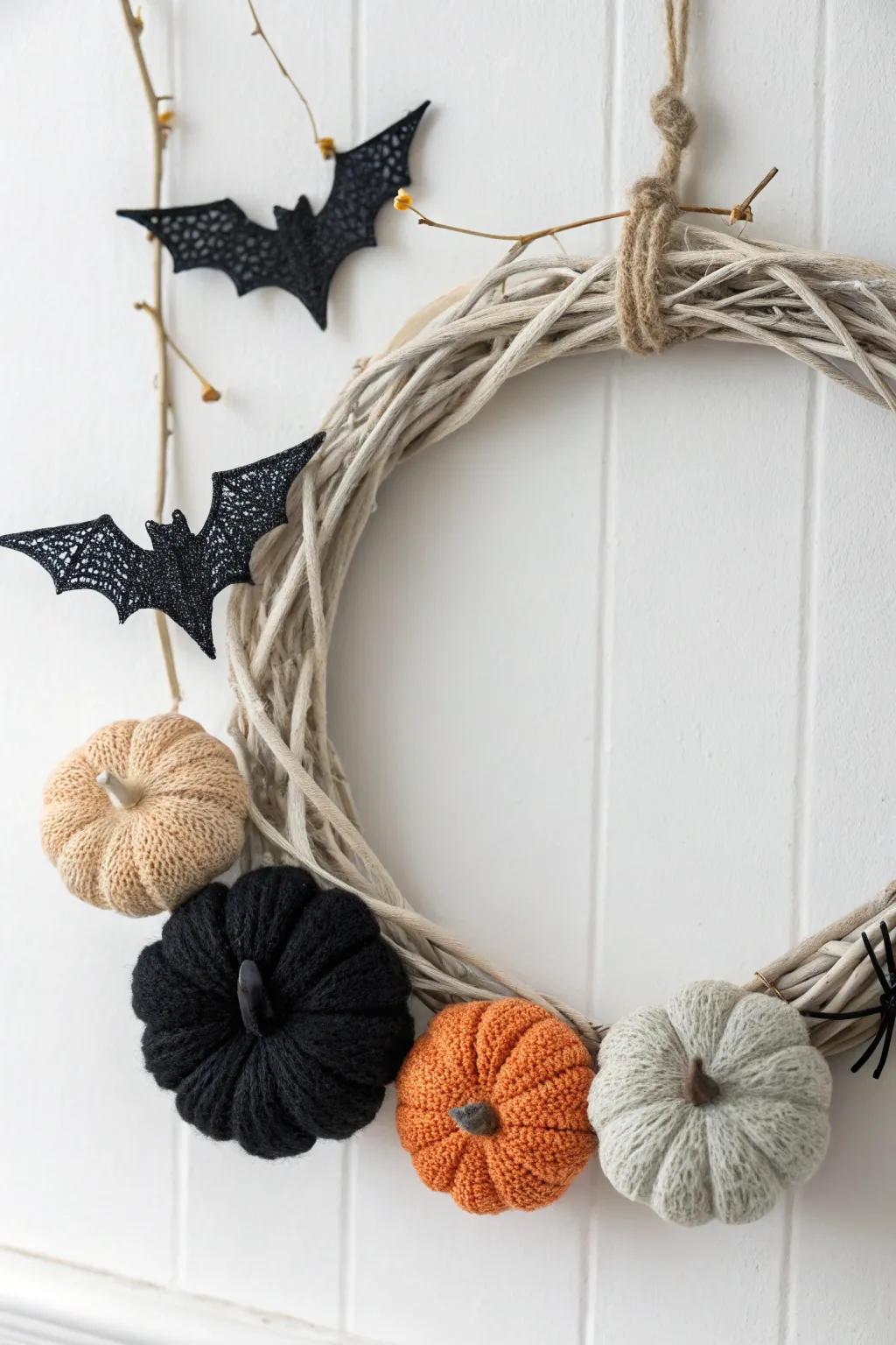 Elevate your Halloween decor with a touch of minimalist boho charm. 🎃🦇 #CrochetWreath #ScandiBoho