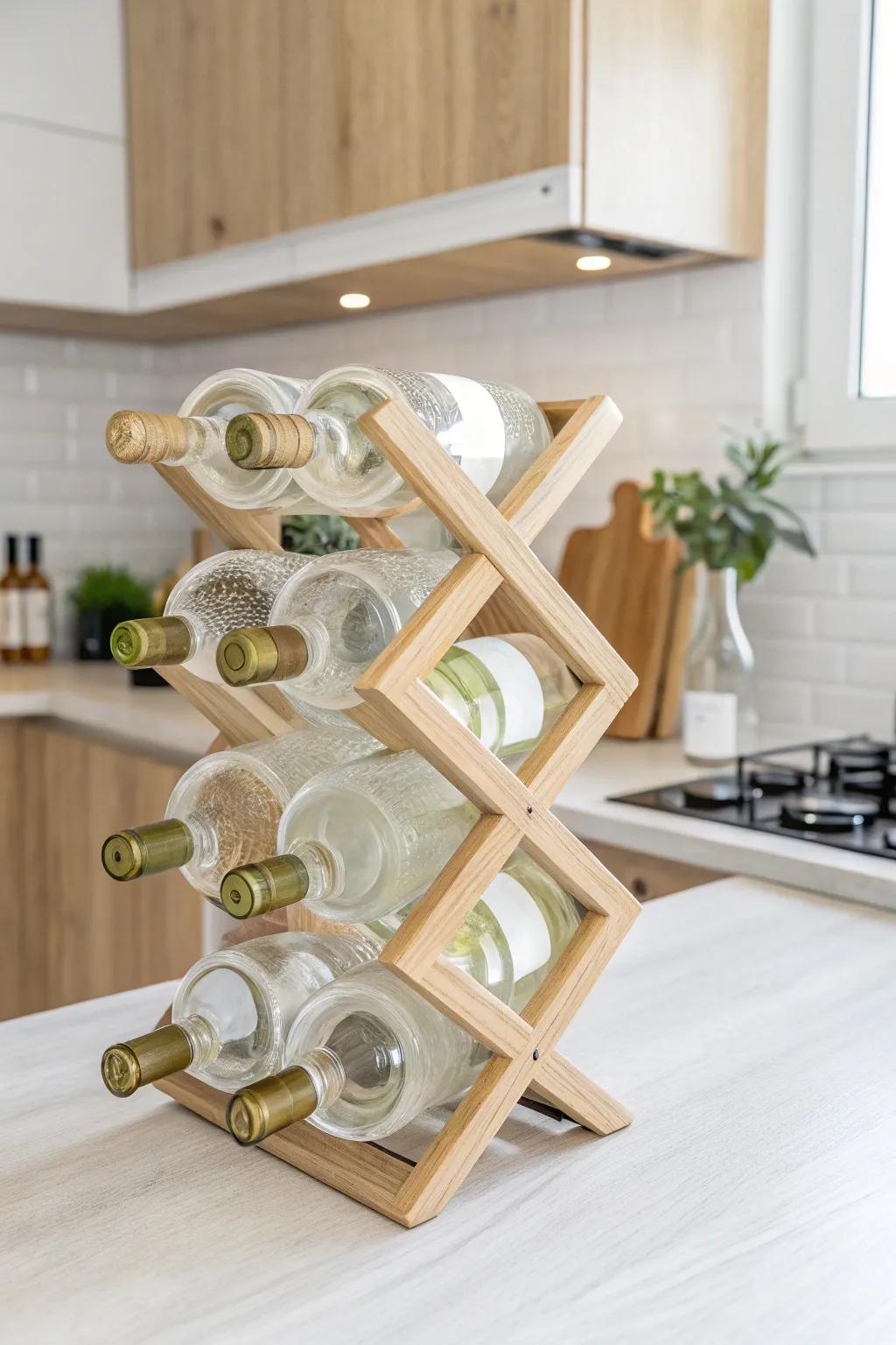 Transform your wine storage into an art piece with this minimalist cut bottle wine rack. Perfect for the modern, stylish home.