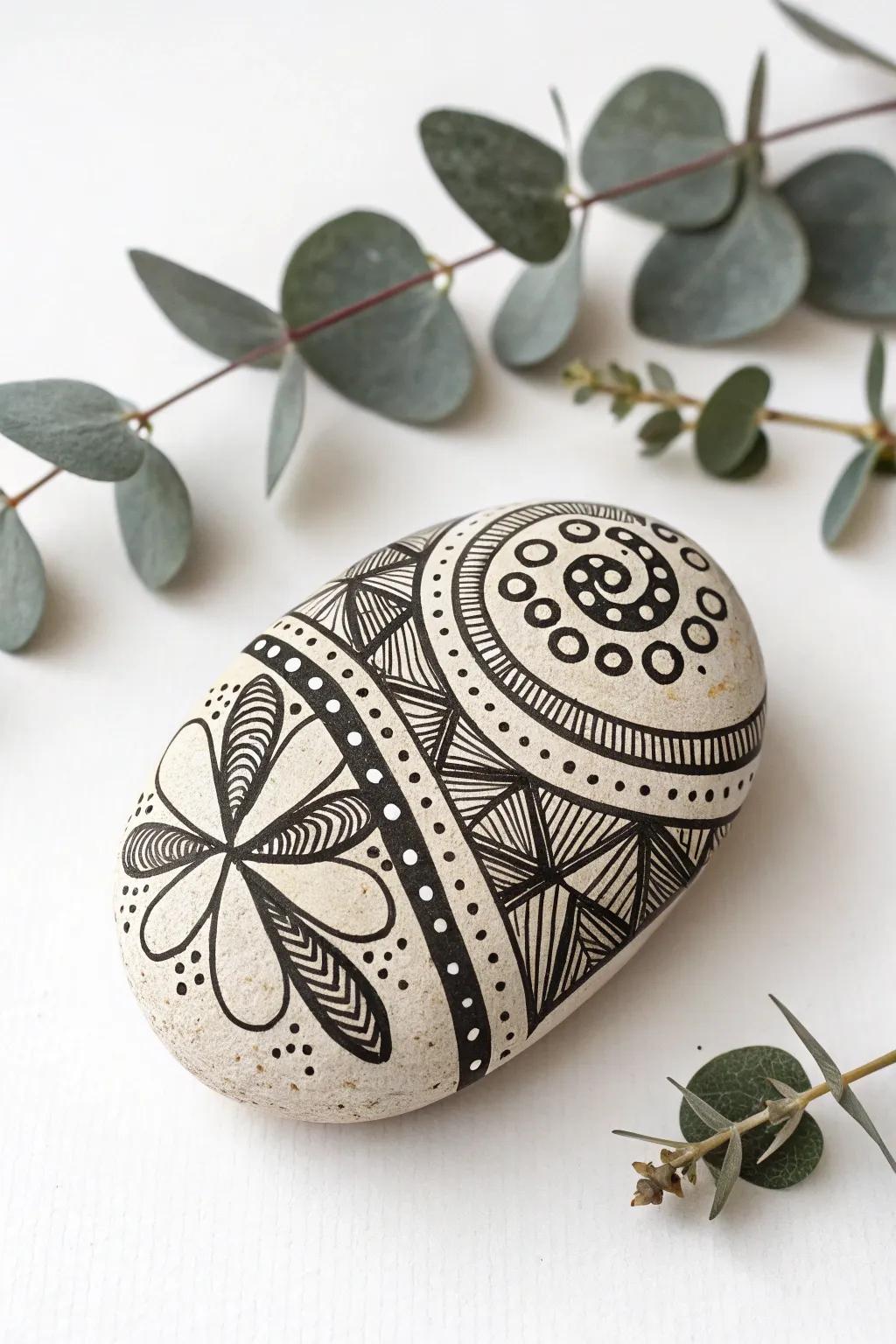 Embrace tranquility with zentangle art on kindness rocks—where simplicity meets intricate beauty.