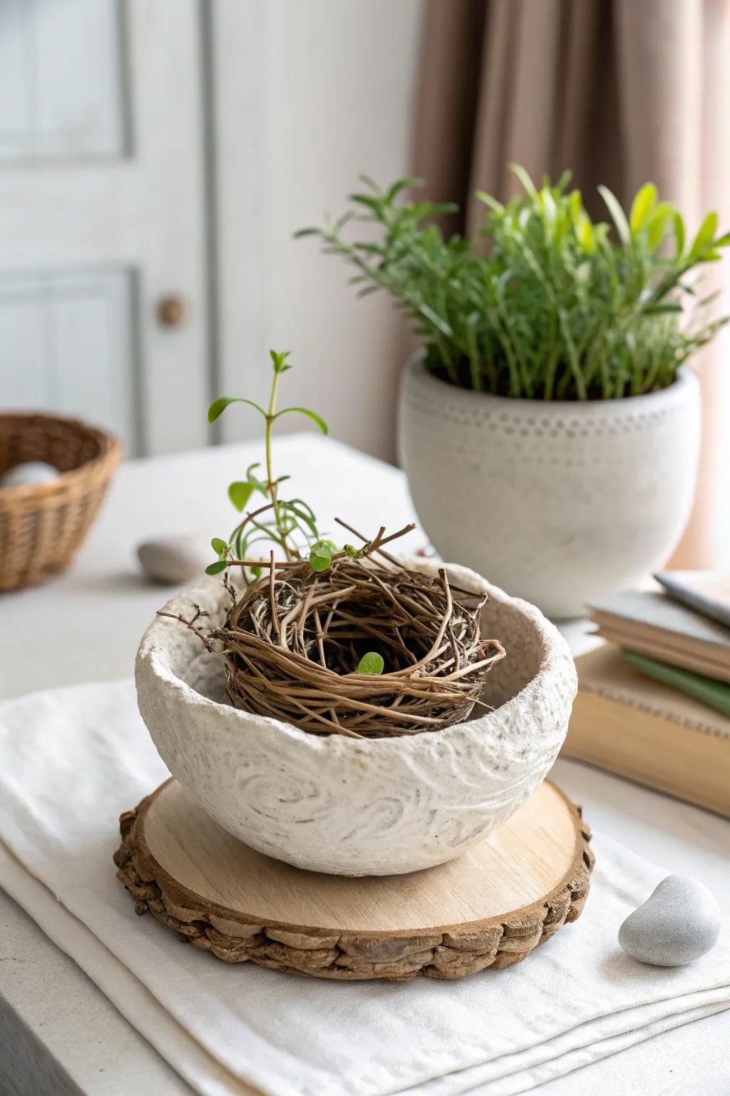 Discover the charm of nature with this handcrafted twig nest pot—it's a delightful home for both plants and feathered friends!