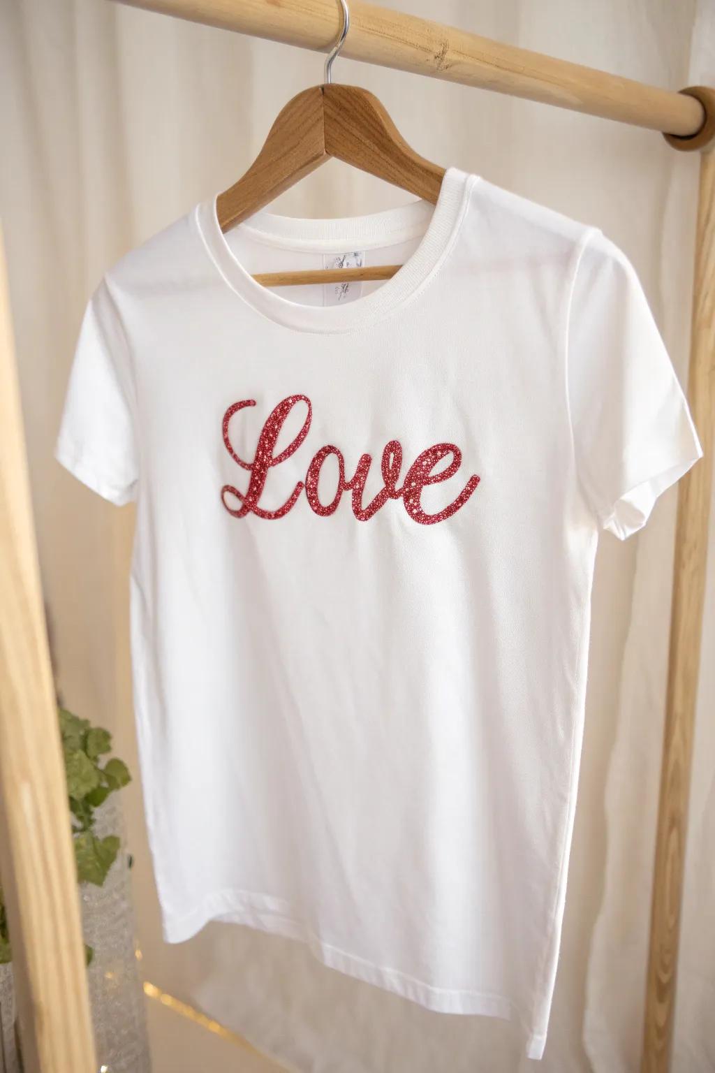 Sparkle with simplicity in this dazzling glitter love tee.