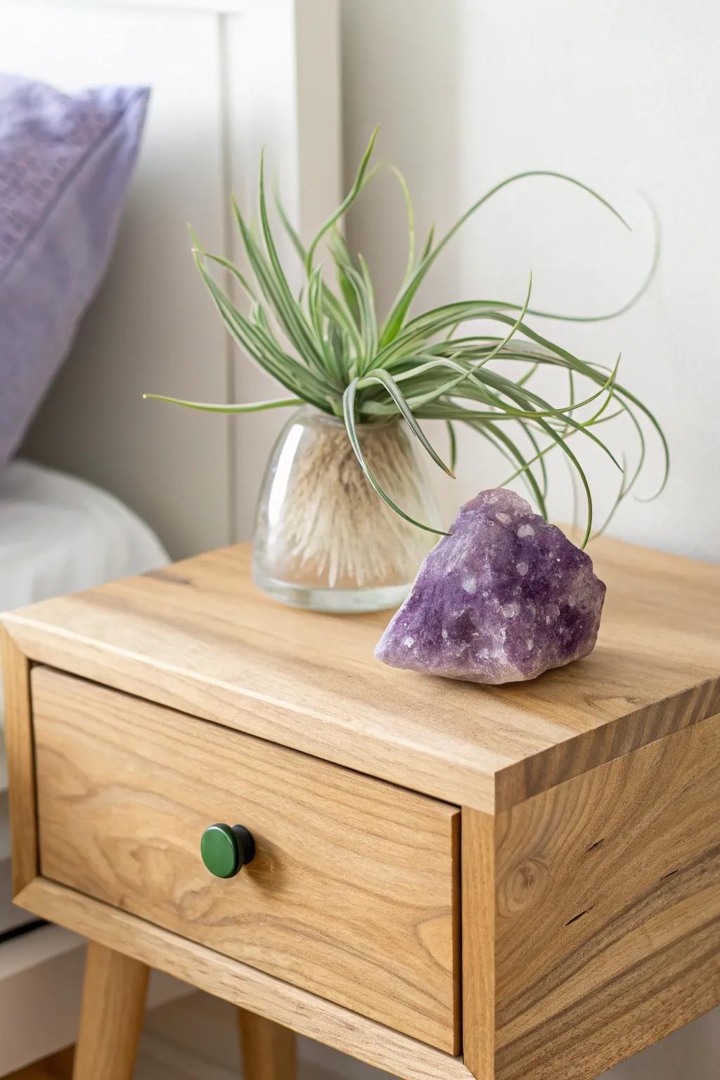 Elevate your space with the ethereal charm of air plants paired with amethyst. #CrystalClarity #ScandiBoho
