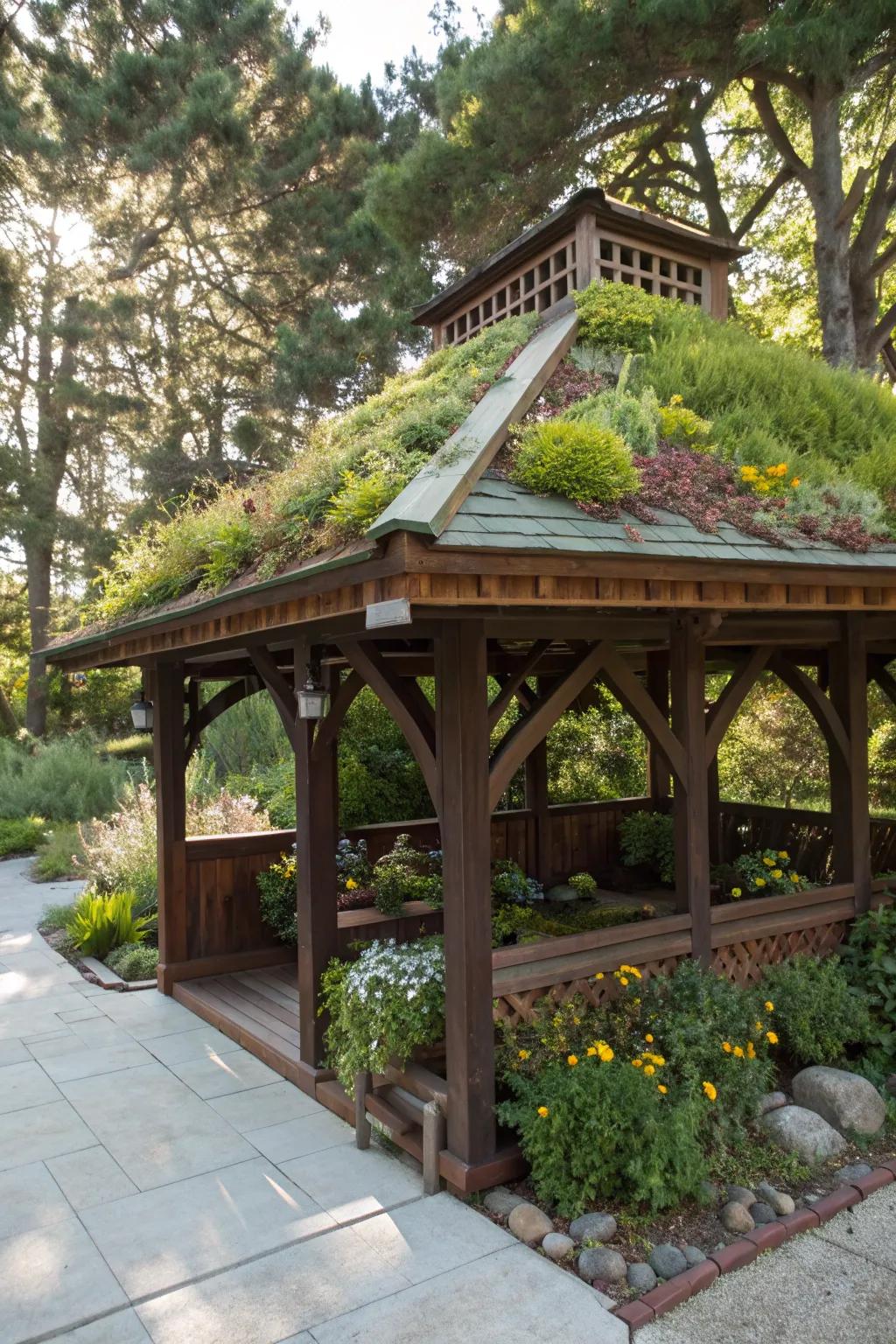 Elevate your outdoor space with a stunning green roof pavilion.