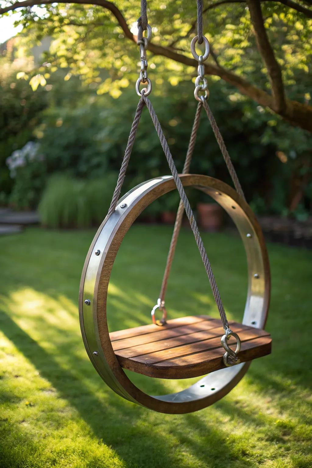 Elevate your backyard with this stunning circular swing set—where craftsmanship meets playful elegance.