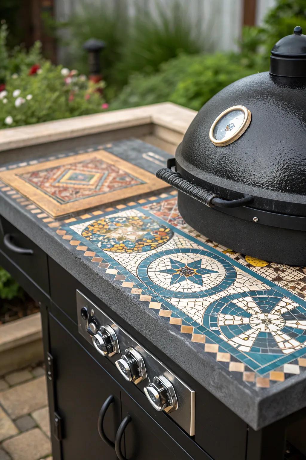 Elevate your grilling space with the timeless beauty of mosaic craftsmanship.