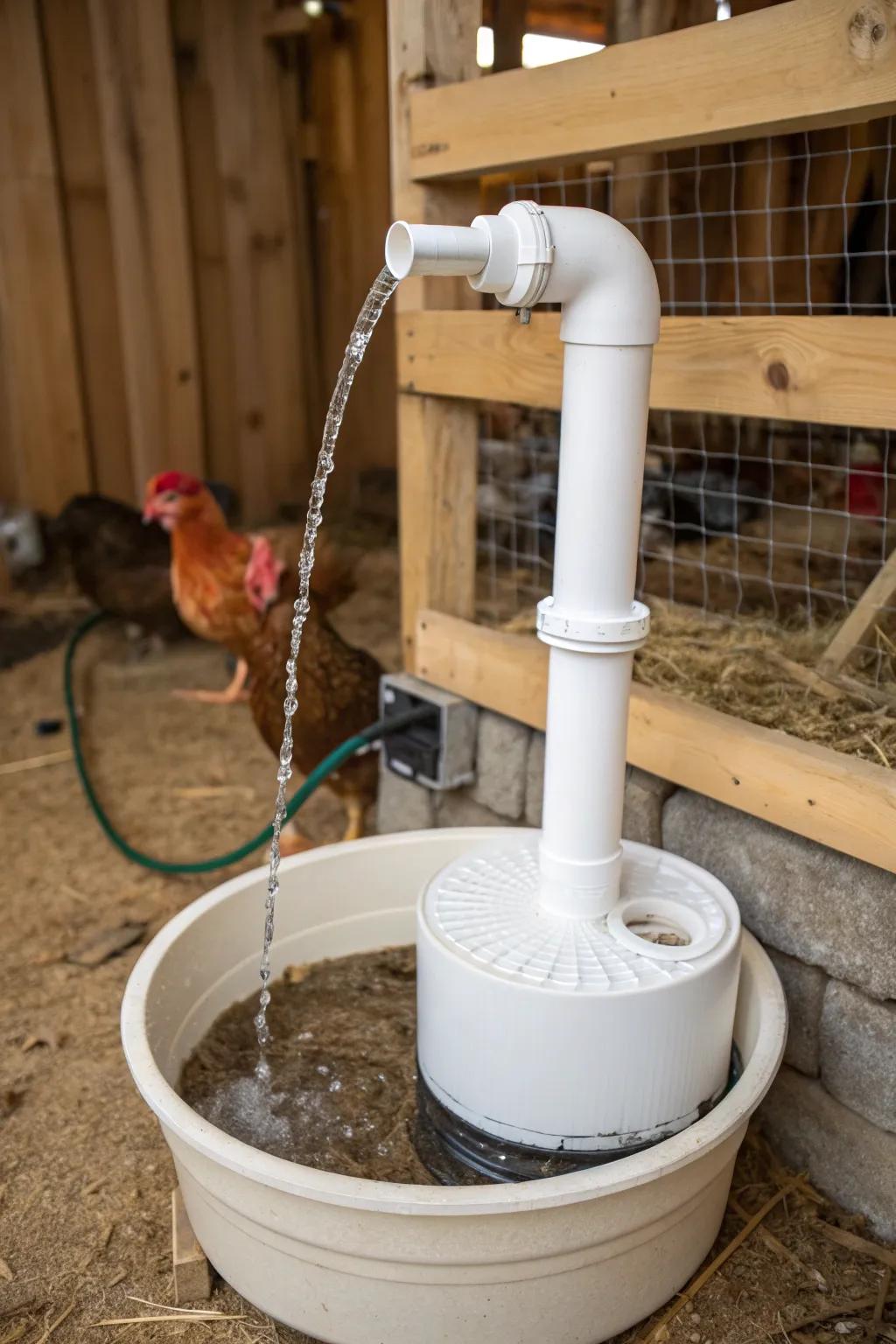 Elevate your coop with this stylish DIY PVC fountain, combining functionality with craftsmanship.