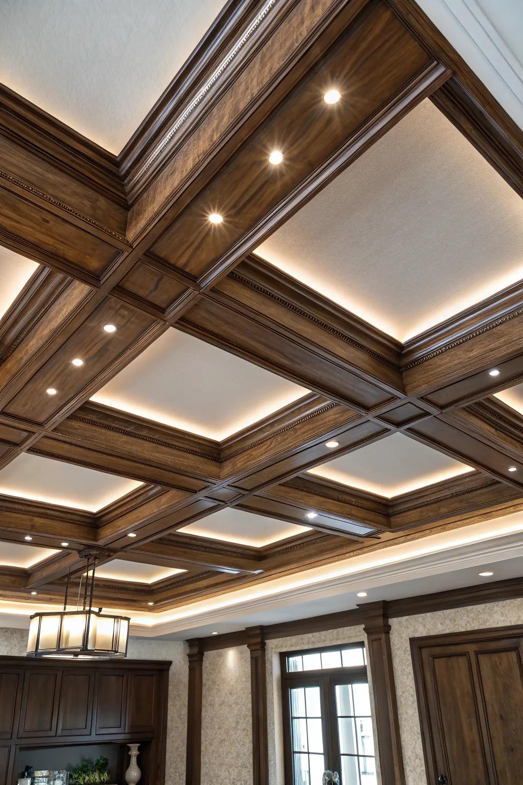 Illuminate your space with the perfect blend of tradition and modernity: LED-enhanced coffered ceilings.