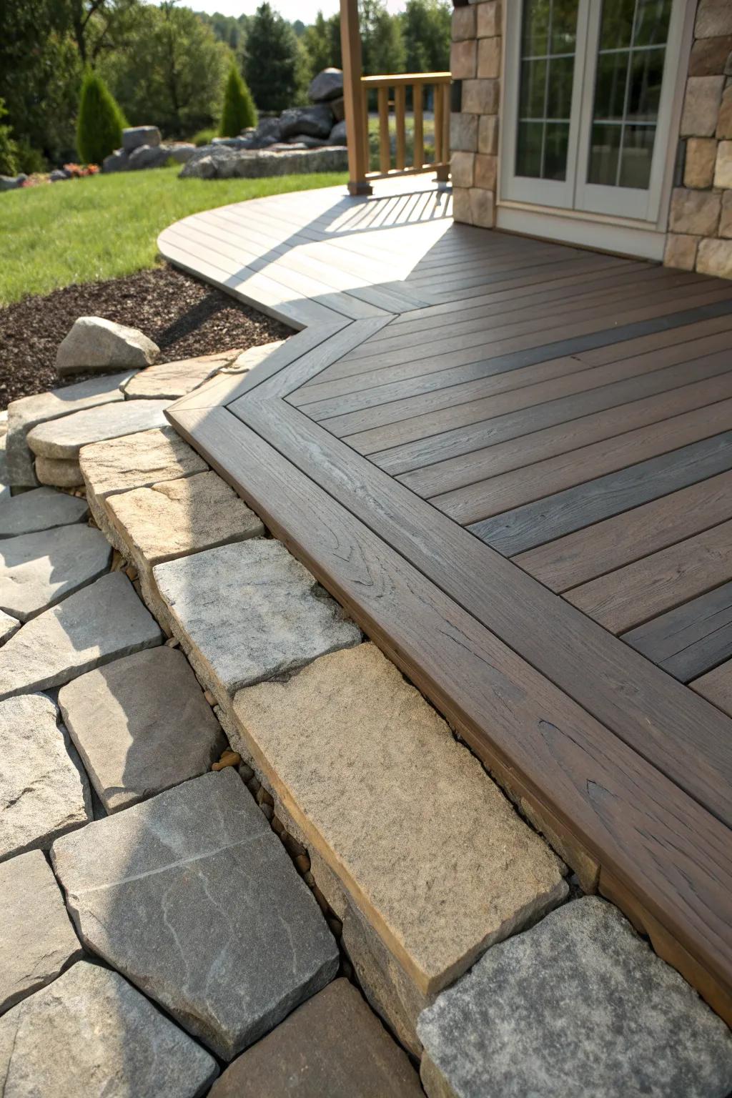 Elevate your outdoor space with the timeless beauty of stone and wood fusion.