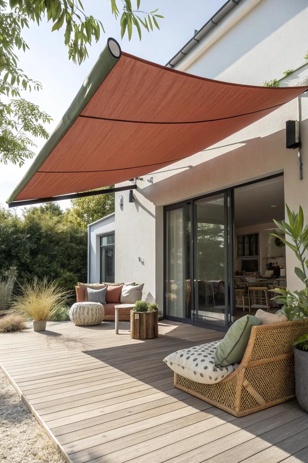 Stay cool and stylish with a retractable sun shade—your patio's new best friend!